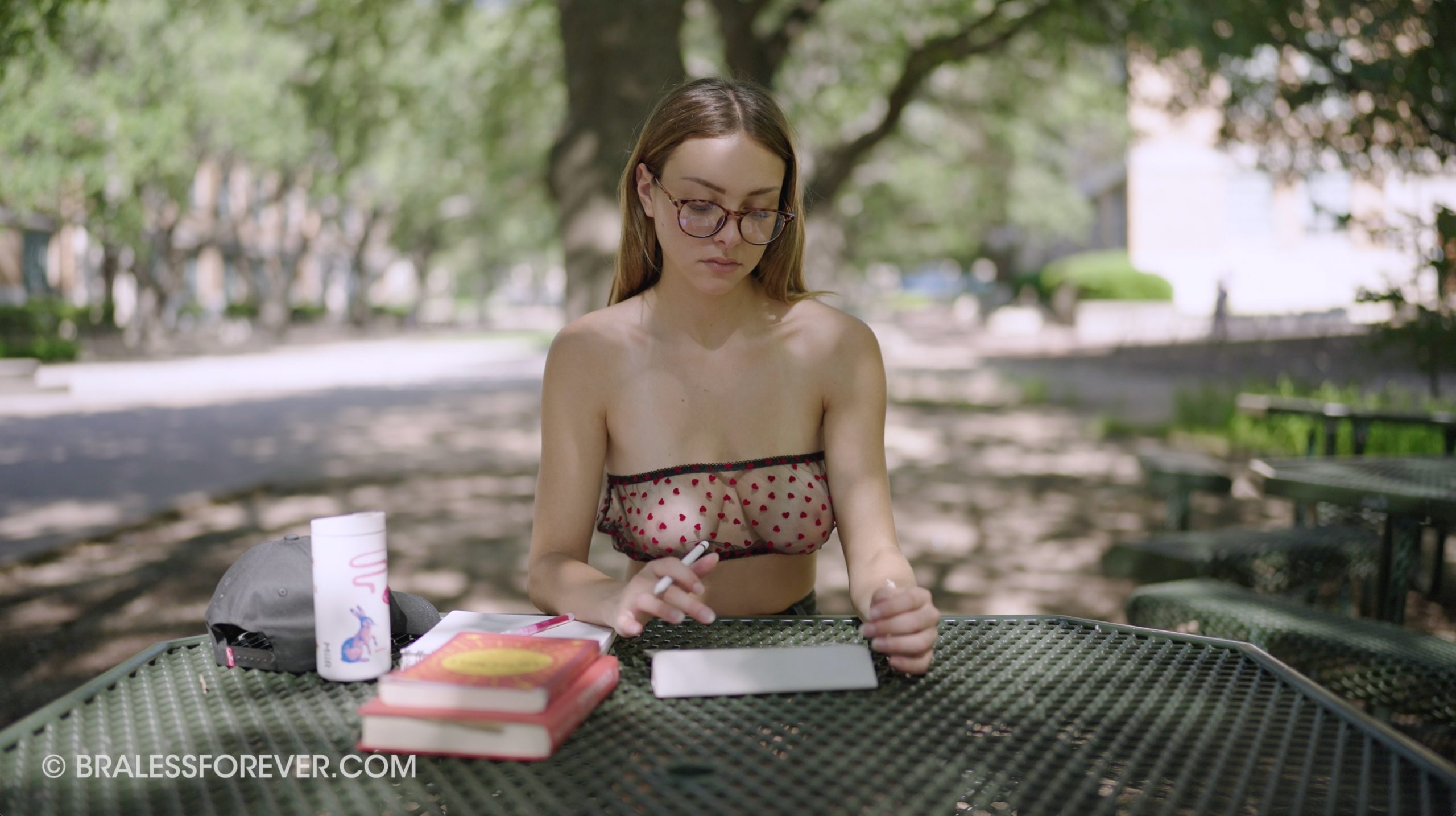 Braless in public photos