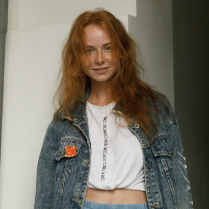 Farran Leclair in Orange Pills Me at Zishy