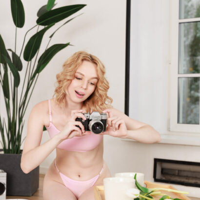 Elfiolla in Photographer Takes Off Her Pink Lingerie