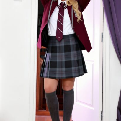 Holly Gibbons in Frilly Skirt at College Uniform