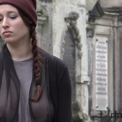 Chesty Brunette Sheer Top In Public