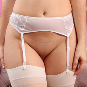 Elle Hunter White Lingerie And Stockings Nude